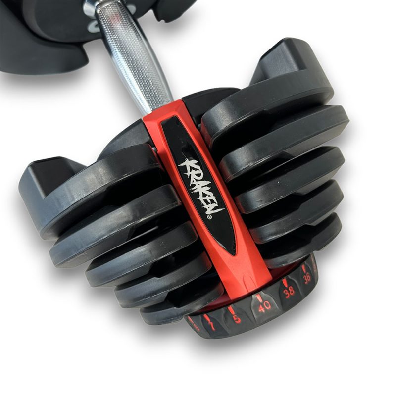 KRAKEN adjustable dumbbell 40 KG Close up logo